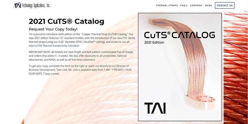 TAIs 2021 Copper Thermal Strap Catalog Released_