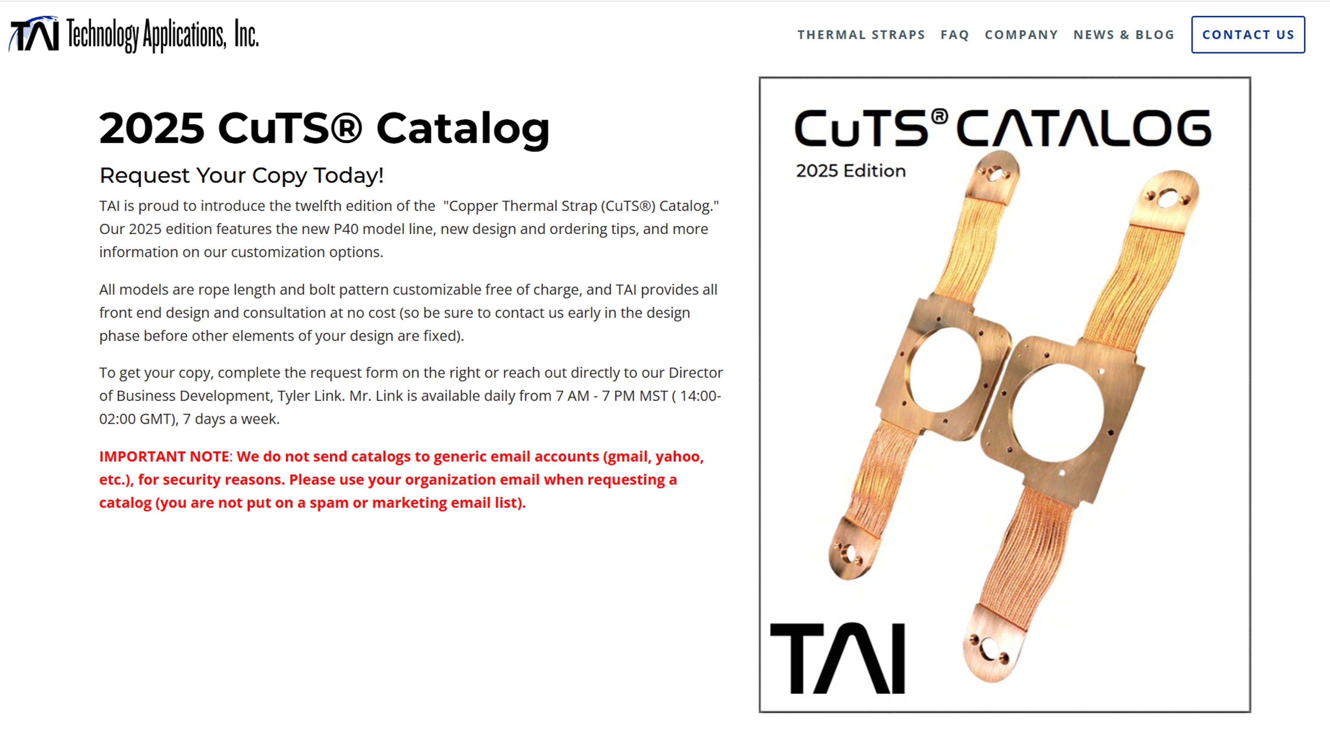 TAI Releases 2025 Copper Thermal Strap (CuTS®) Catalog